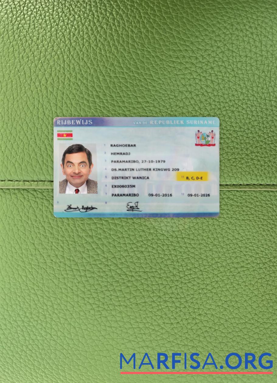 Printable Suriname driving license photolook real example